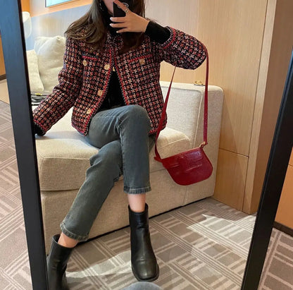 Vævet ternet blazer til kvinder
