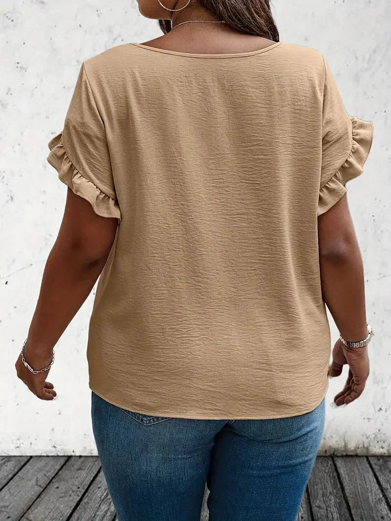 Kvinder Plus Size Top med flæsekant