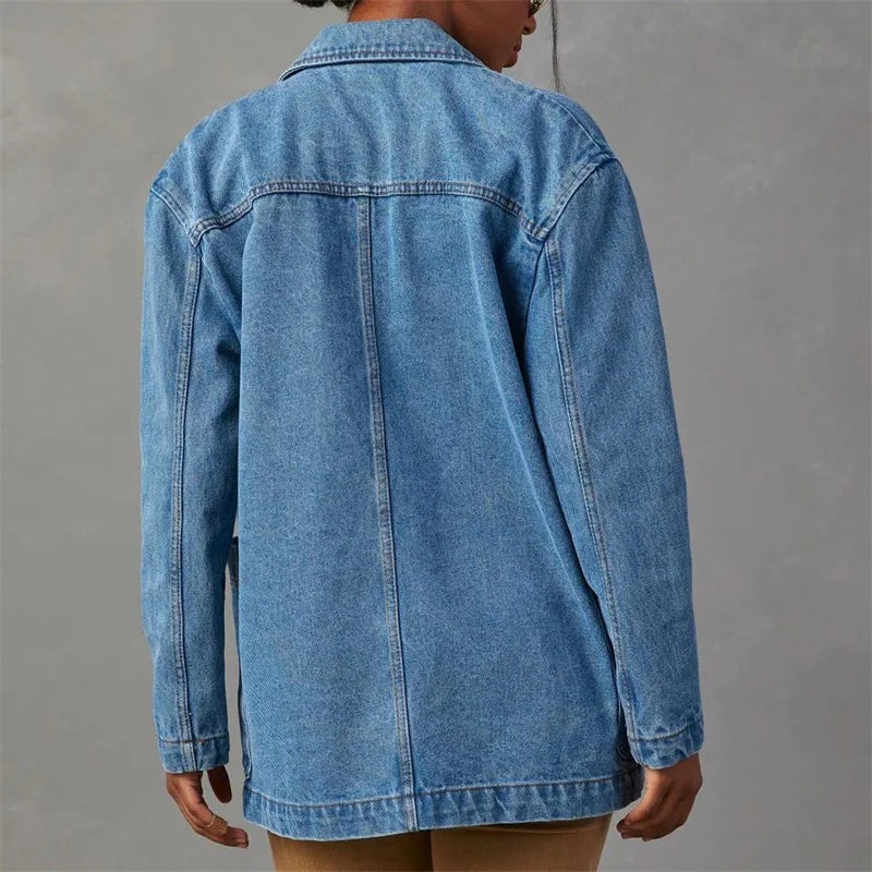 Denim cardigan med store lommer til kvinder