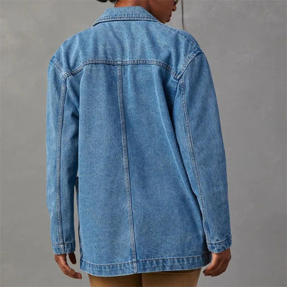 Denim cardigan med store lommer til kvinder