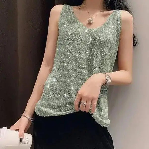 Glitter Top | Trendy ærmeløs skjorte med v-hals til kvinder