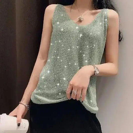 Glitter Top | Trendy ærmeløs skjorte med v-hals til kvinder