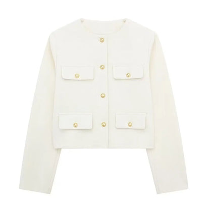 Trendy kort blazer med knapper til kvinder