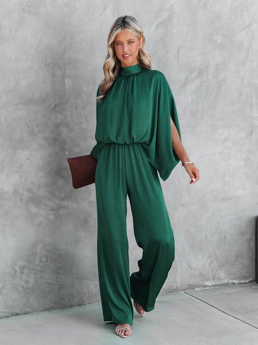 Elegant grøn jumpsuit med høj krave til kvinder