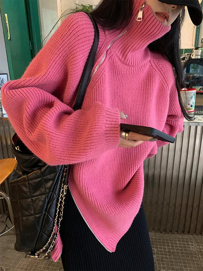 Pullover-cardigan med lynlås til kvinder