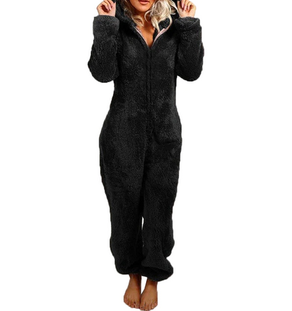 Fleece-sød jumpsuit med hætte