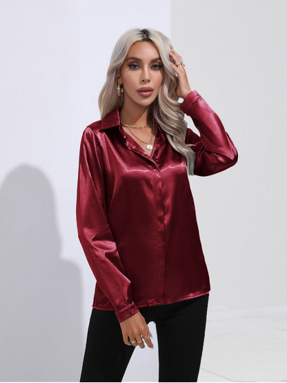 Satin Casual-bluse til kvinder