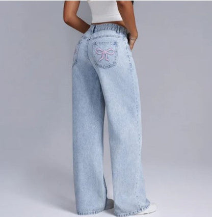 Løse denimbukser med båndlomme