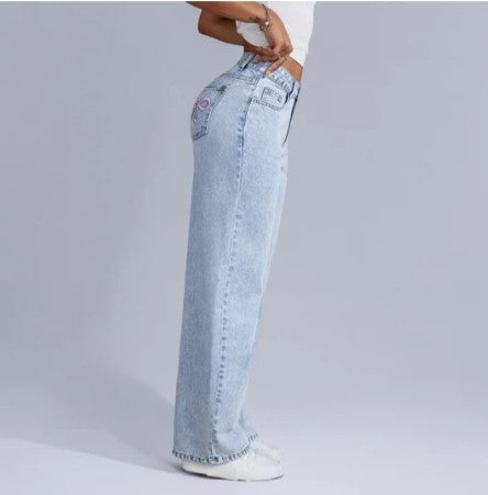 Løse denimbukser med båndlomme