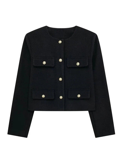 Trendy kort blazer med knapper til kvinder