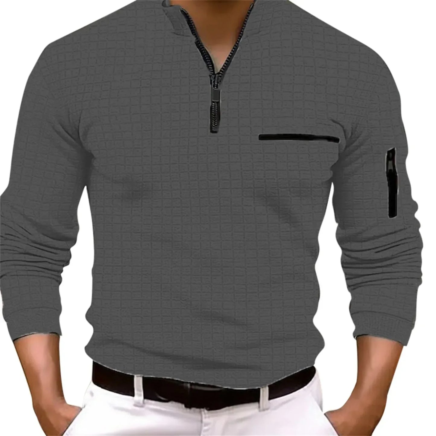 Langærmet poloshirt med lynlås til mænd