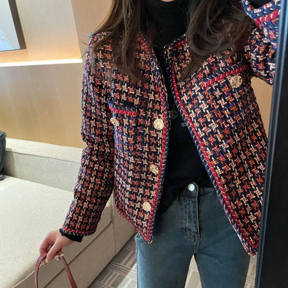 Vævet ternet blazer til kvinder