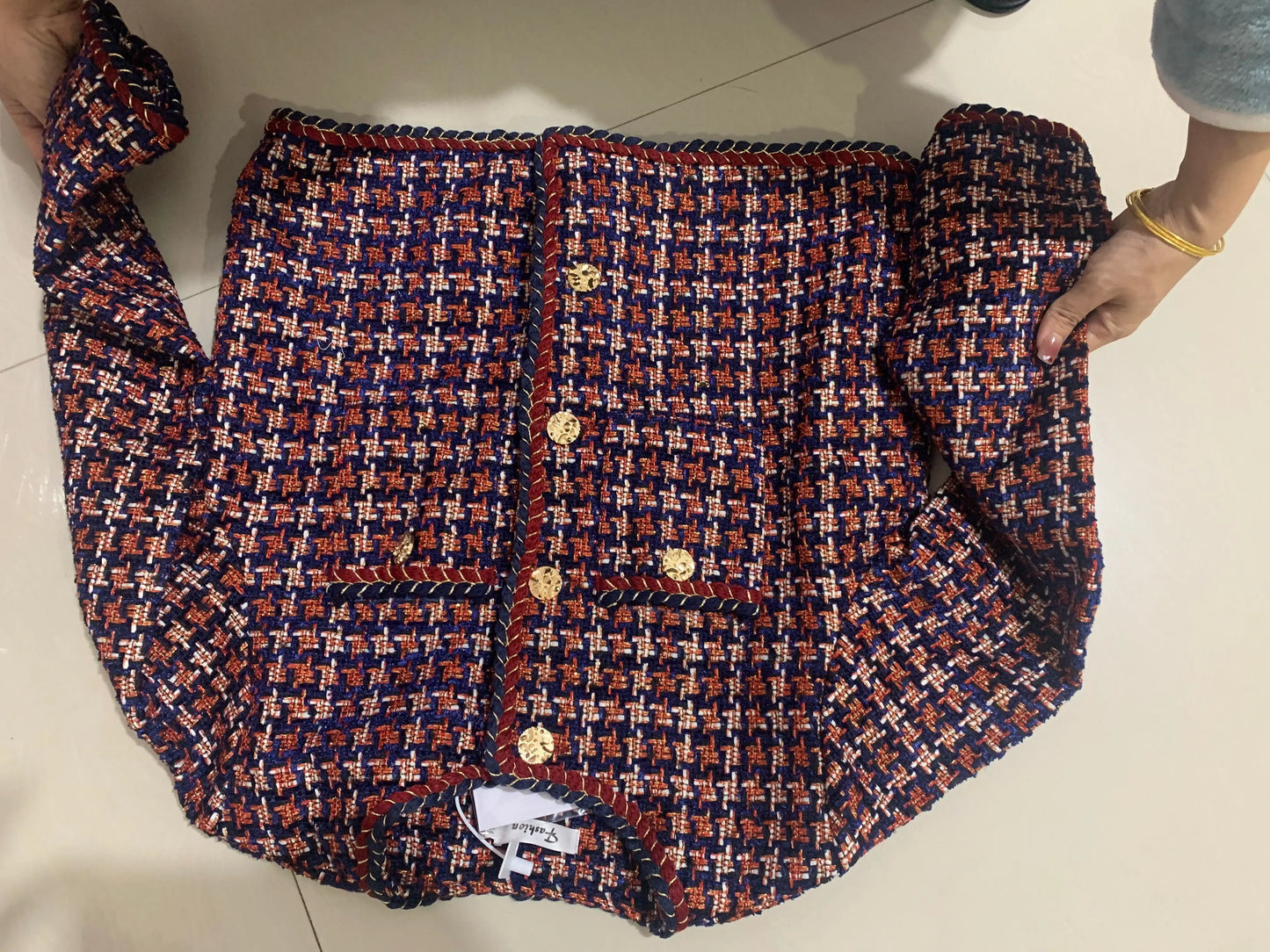Vævet ternet blazer til kvinder