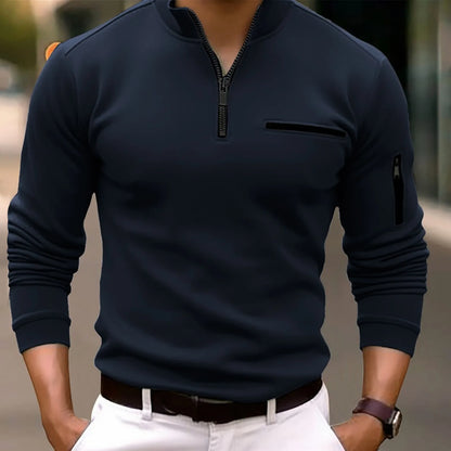 Langærmet poloshirt med lynlås til mænd