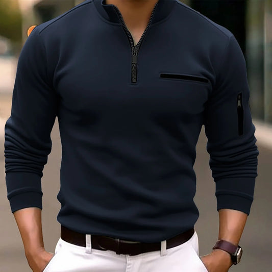 Langærmet poloshirt med lynlås til mænd