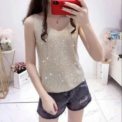 Glitter Top | Trendy ærmeløs skjorte med v-hals til kvinder