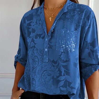 Moderigtig Top Med V-Hals Og Trendy Print Til Kvinder