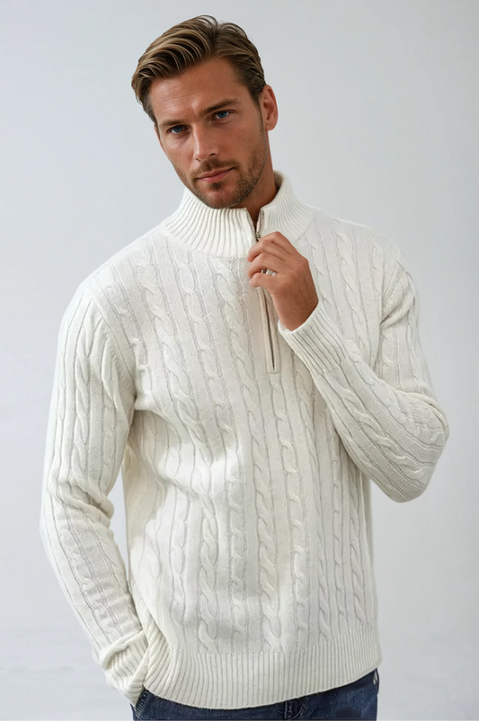 Hvid tyk sweater med lynlås
