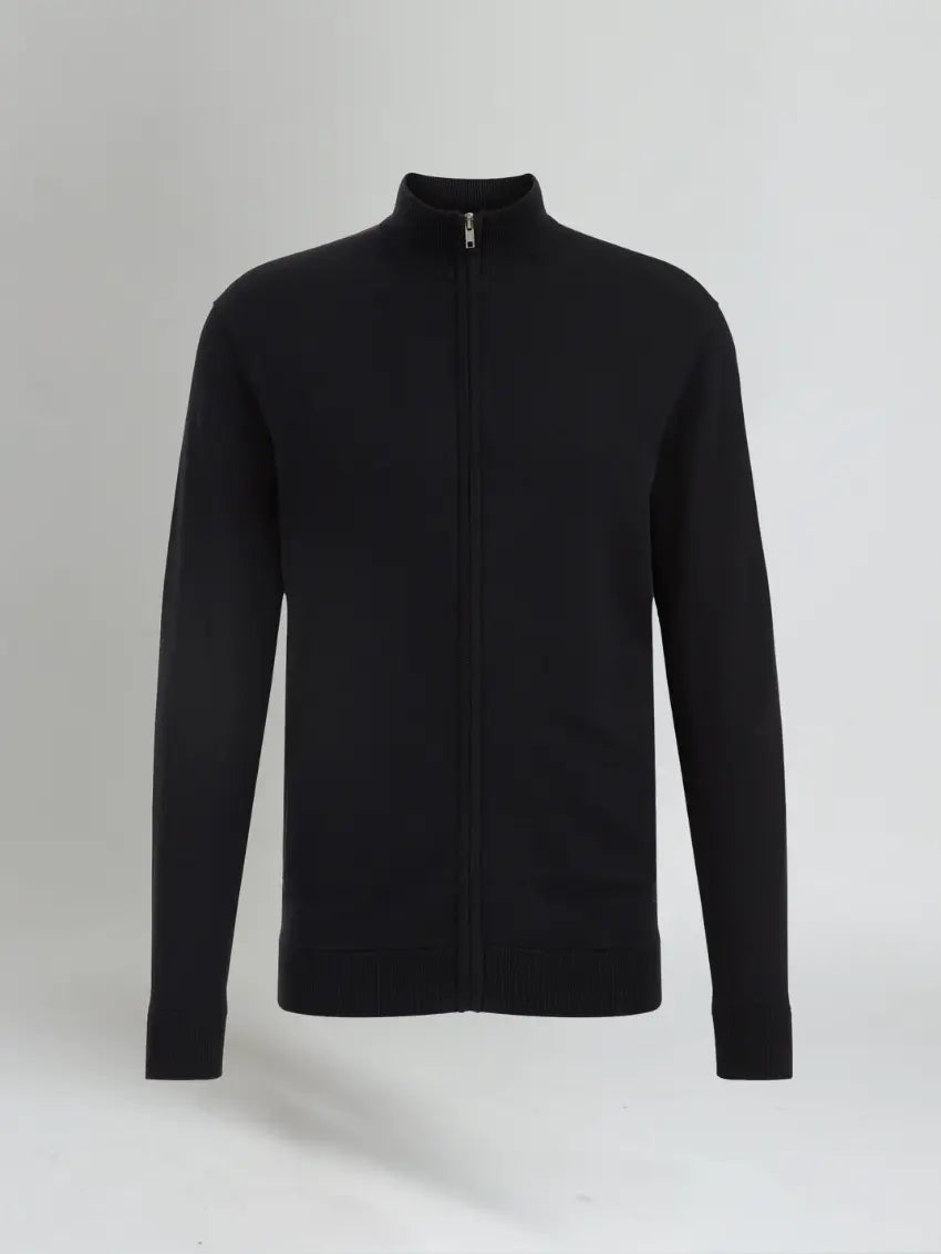 Sort herre-sweater med fuld lynlås