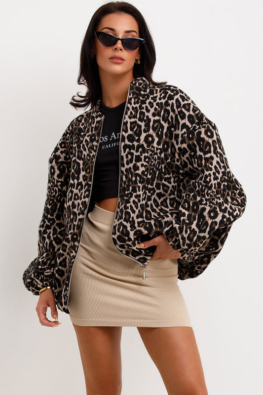 Fashion Leopard lynlås langærmet frakke