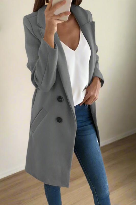 Ensfarvet langærmet blazer med revers