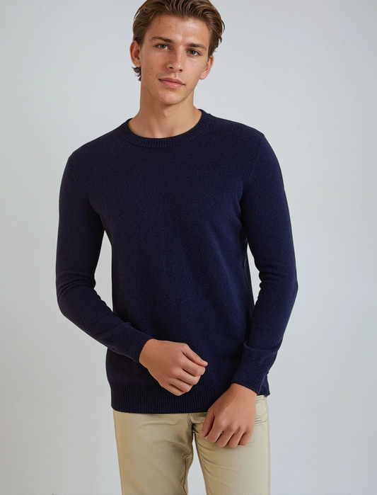 Marineblå signatur-sweater i kashmir