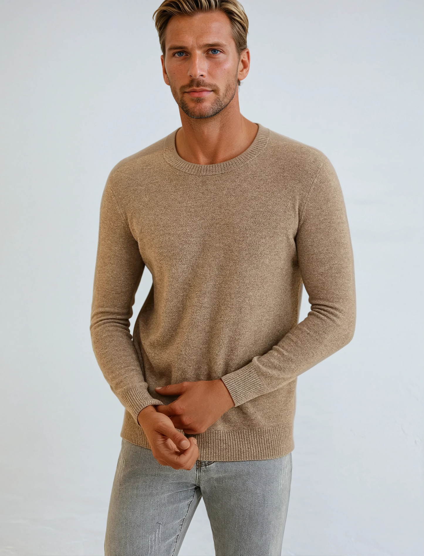 Khaki signatur-sweater i kashmir