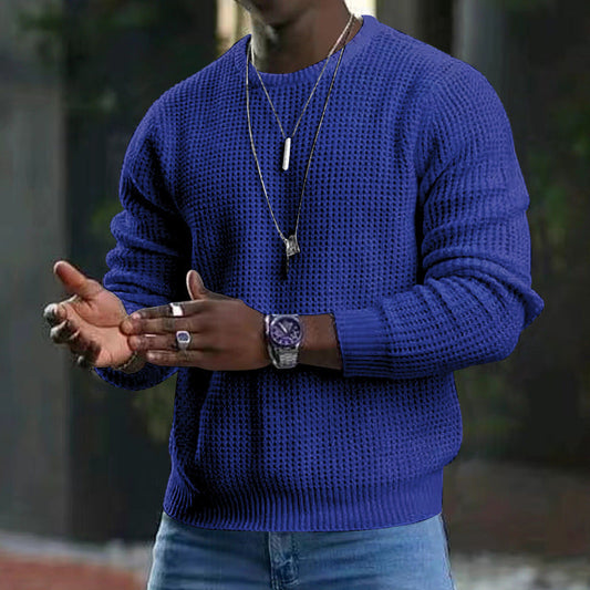 Stilfuld alsidig strikket langærmet cashmere crewneck-sweater til mænd