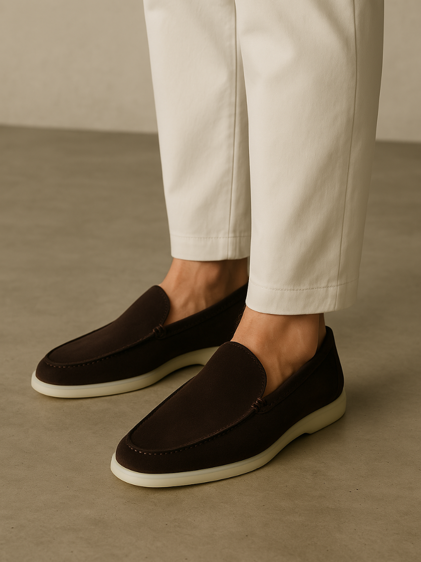 Raffinerede Mørkebrun loafers i ruskind