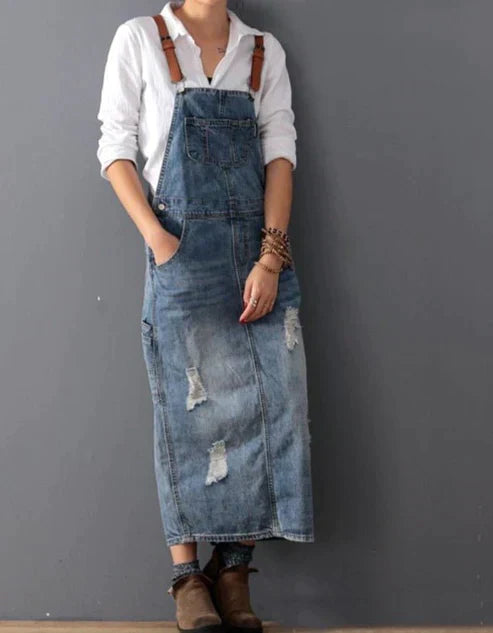 Slitt denim kjoledress til kvinder