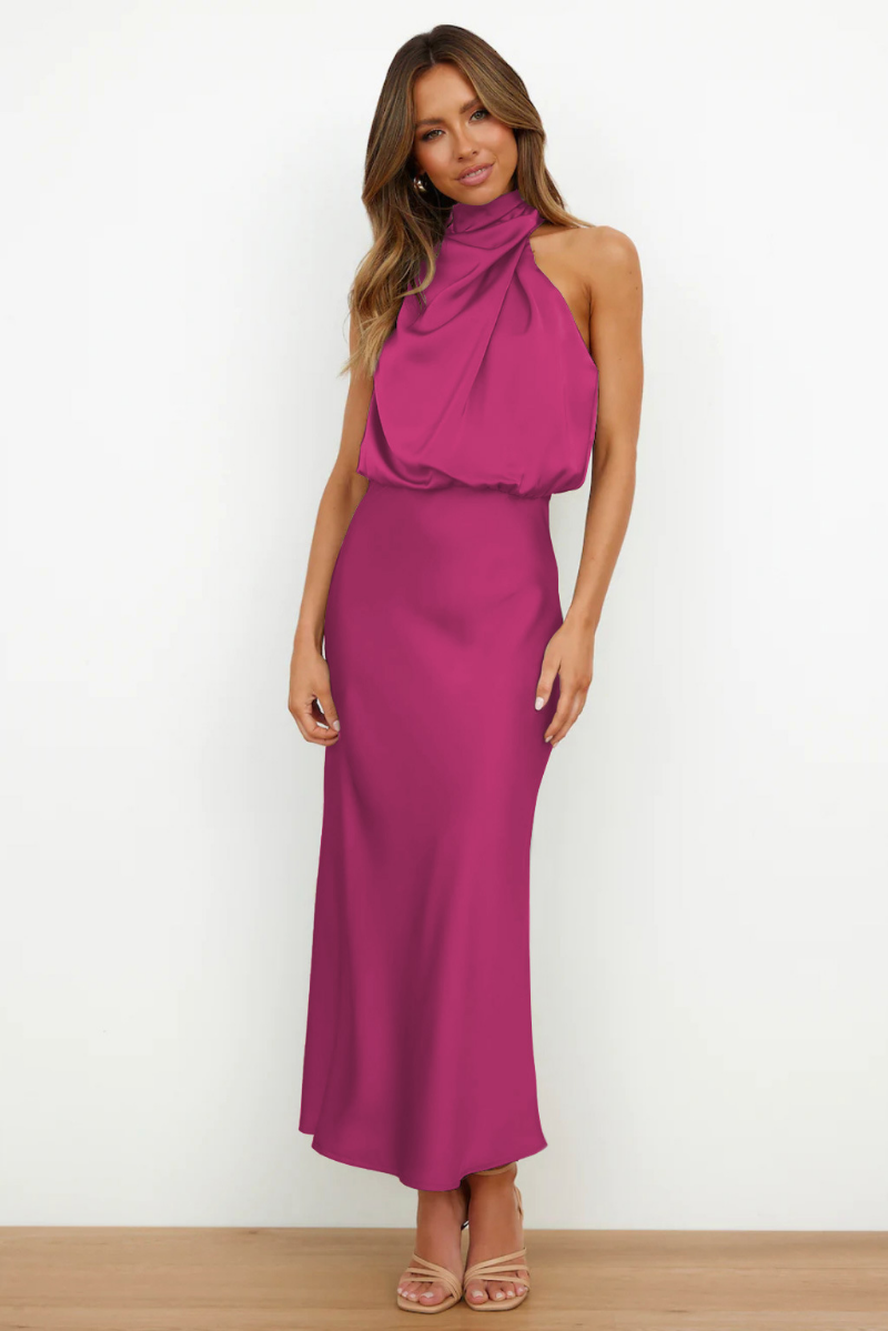 Elegant stilfuld off-shoulder aftenkjole med høj krave til kvinder