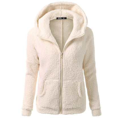 Hyggelig Sherpa Fleece-hættetrøje med lynlås til kvinder