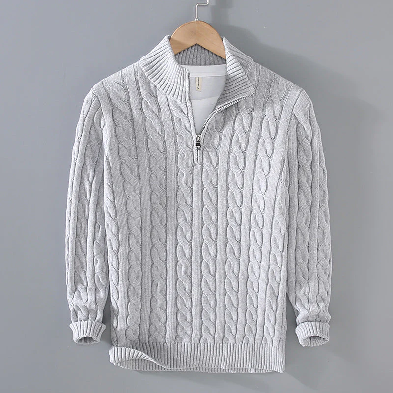 Strikket kashmir sweater med kvart lynlås til mænd | Ideel til efterår/vinter