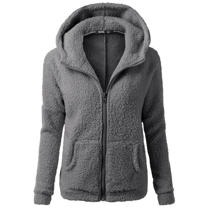 Hyggelig Sherpa Fleece-hættetrøje med lynlås til kvinder