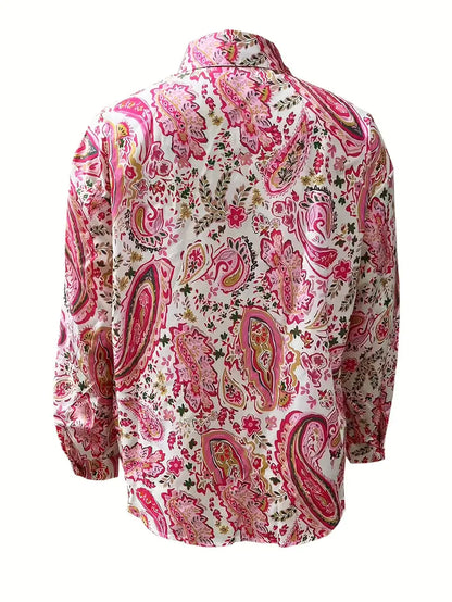 Langærmet skjorte med paisleyprint og knapper til kvinder