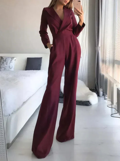 Elegant jumpsuit med krave til kvinder