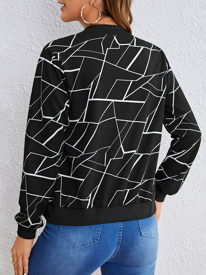 Bomberjakke med sort geometrisk print til damer