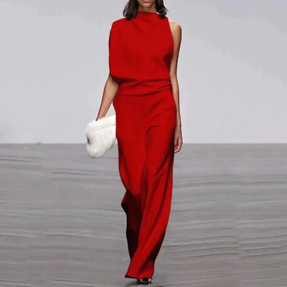 Elegant asymmetrisk jumpsuit med høj krave og bare skuldre til kvinder