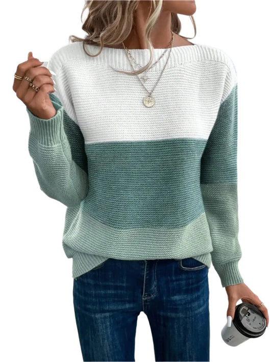 Strikket sweater med farveblok til kvinder