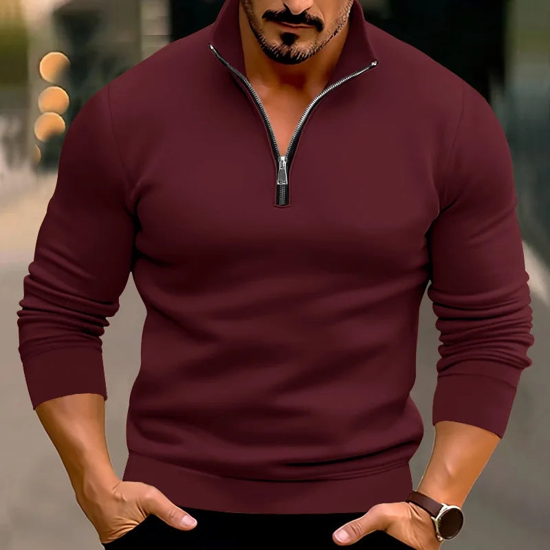Afslappet sweater med lynlås til mænd