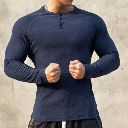 Langærmet, elastisk slim-fit T-shirt til mænd