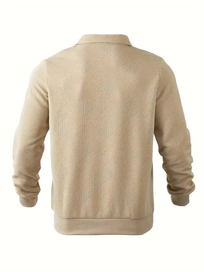 Halv lynlåstrøje med krave og geometrisk design til mænd | Perfekt til efterår/vinter