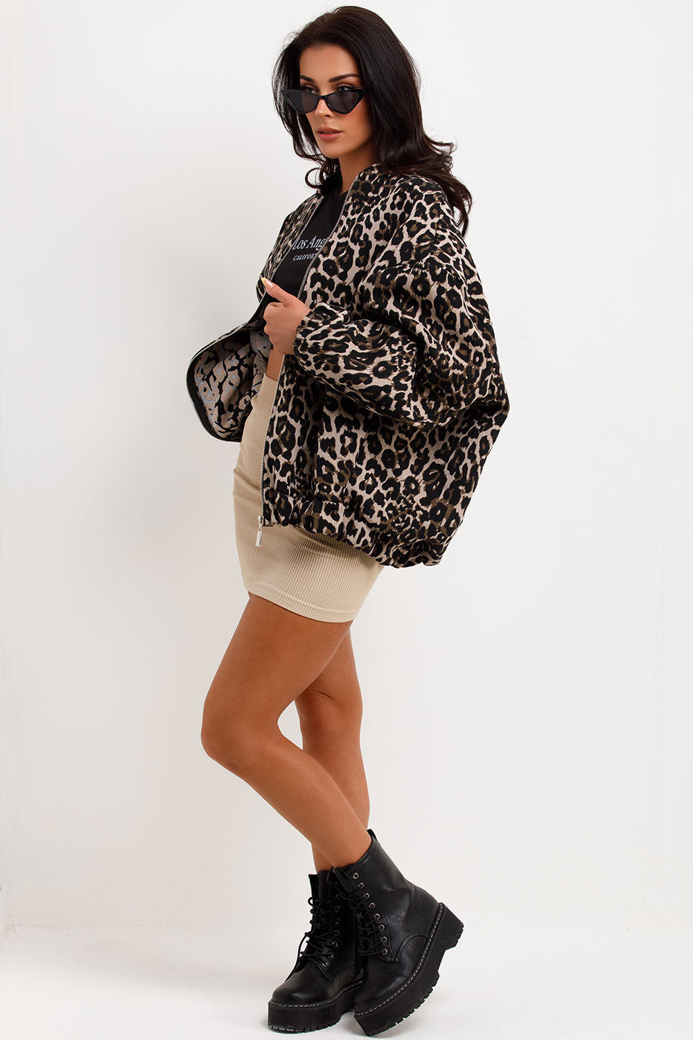 Fashion Leopard lynlås langærmet frakke