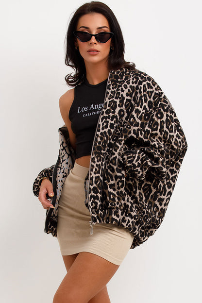 Fashion Leopard lynlås langærmet frakke