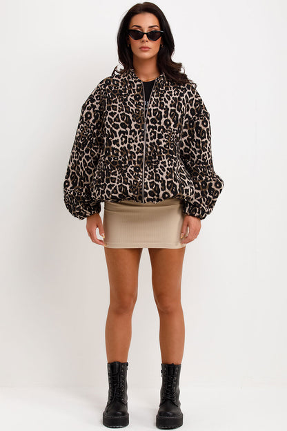 Fashion Leopard lynlås langærmet frakke