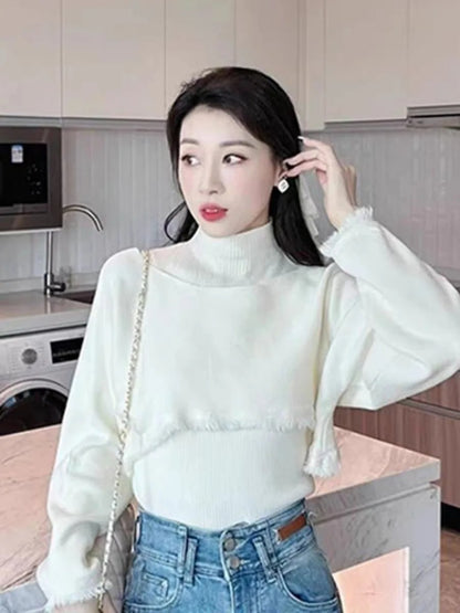 Cropped sweater med høj hals til kvinder