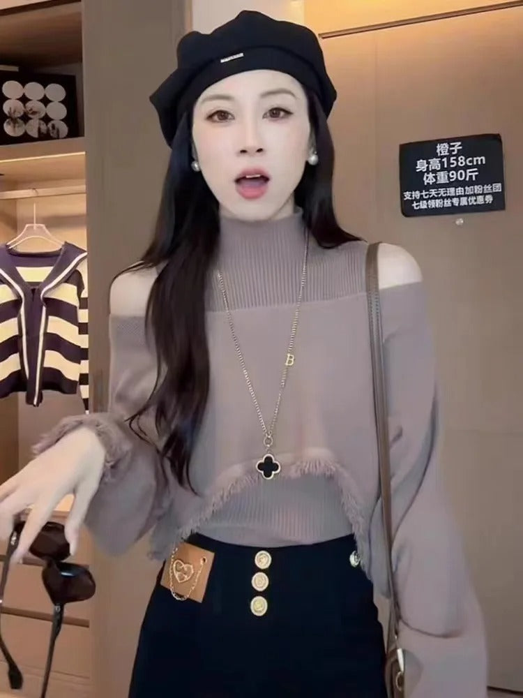 Cropped sweater med høj hals til kvinder