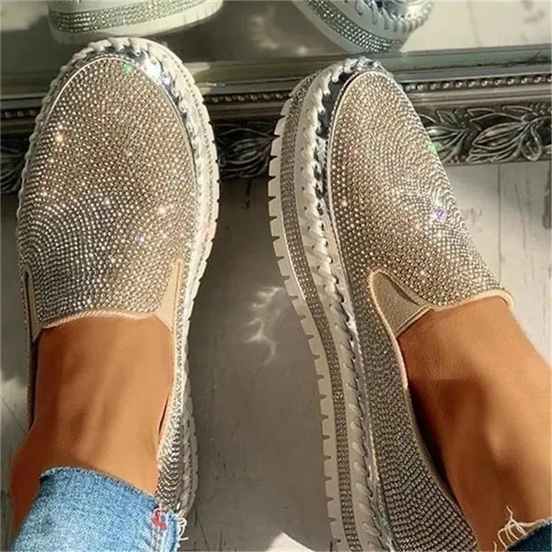 Flade glitter-sneakers til kvinder