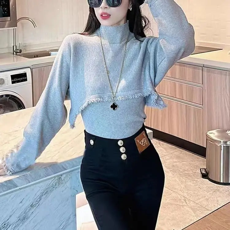 Cropped sweater med høj hals til kvinder