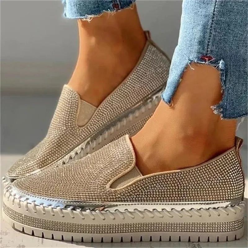 Flade glitter-sneakers til kvinder